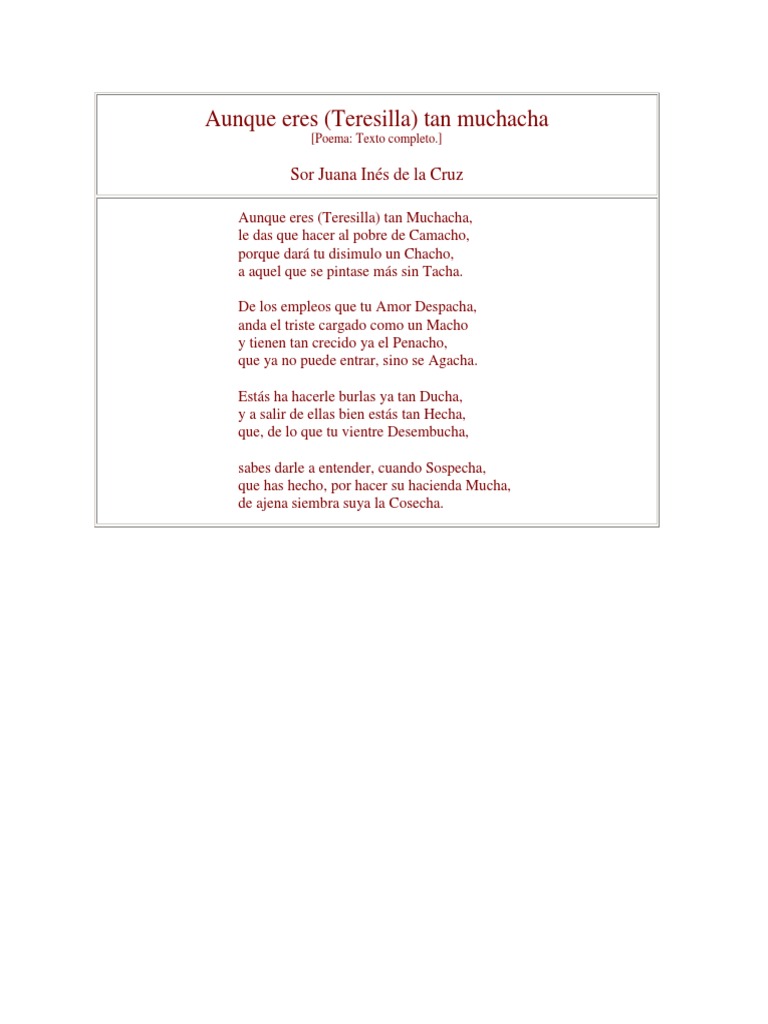 Sor Juana Inés de La Cruz, Aunque Eres Teresilla Tan Muchacha | PDF