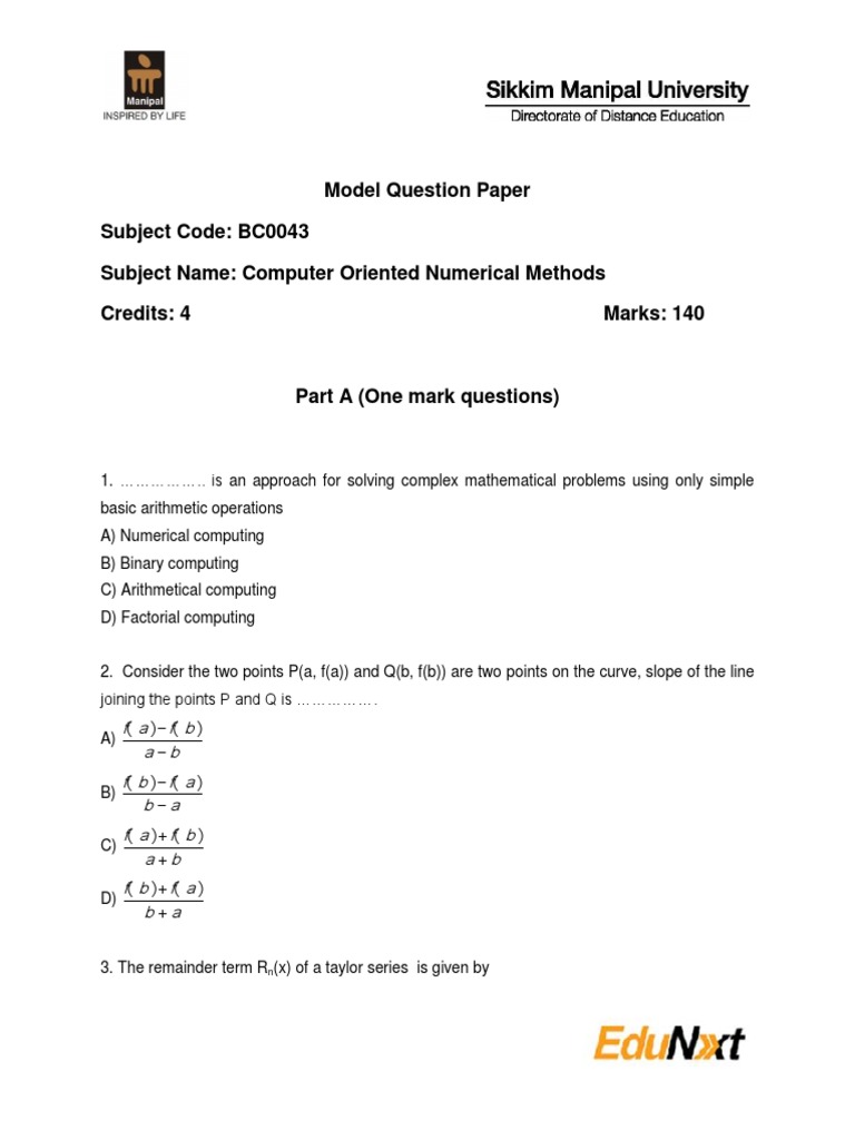BC0043-Computer Oriented Numerical Methods-MQP | PDF | Science ...