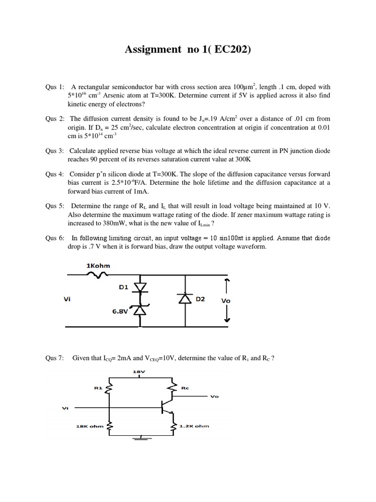 Semiconductor Assignment EC202 Solutions | PDF