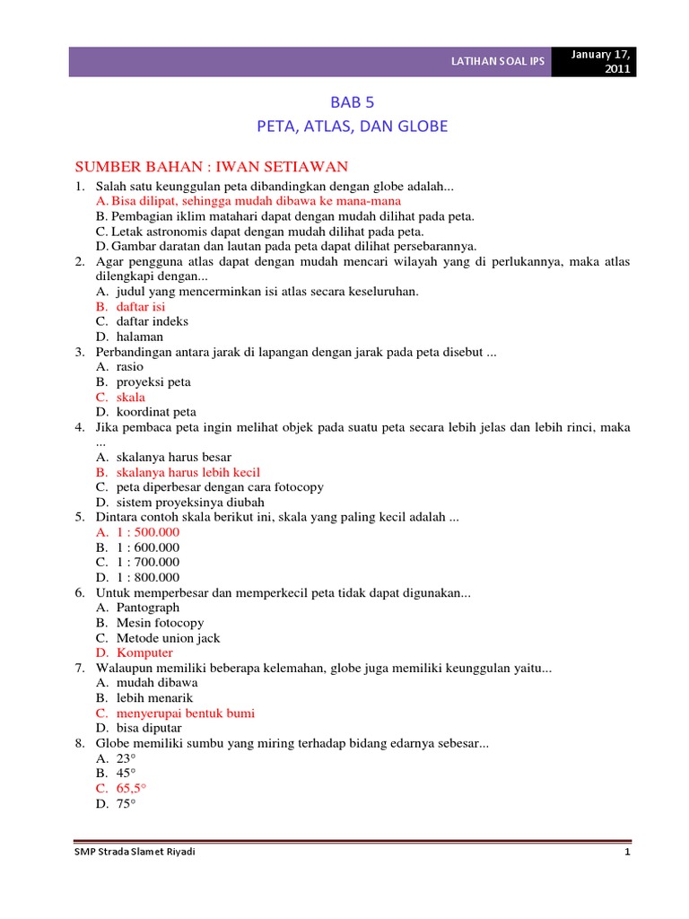 Soal Latihan Ips Peta Gliobe Dan Atlas