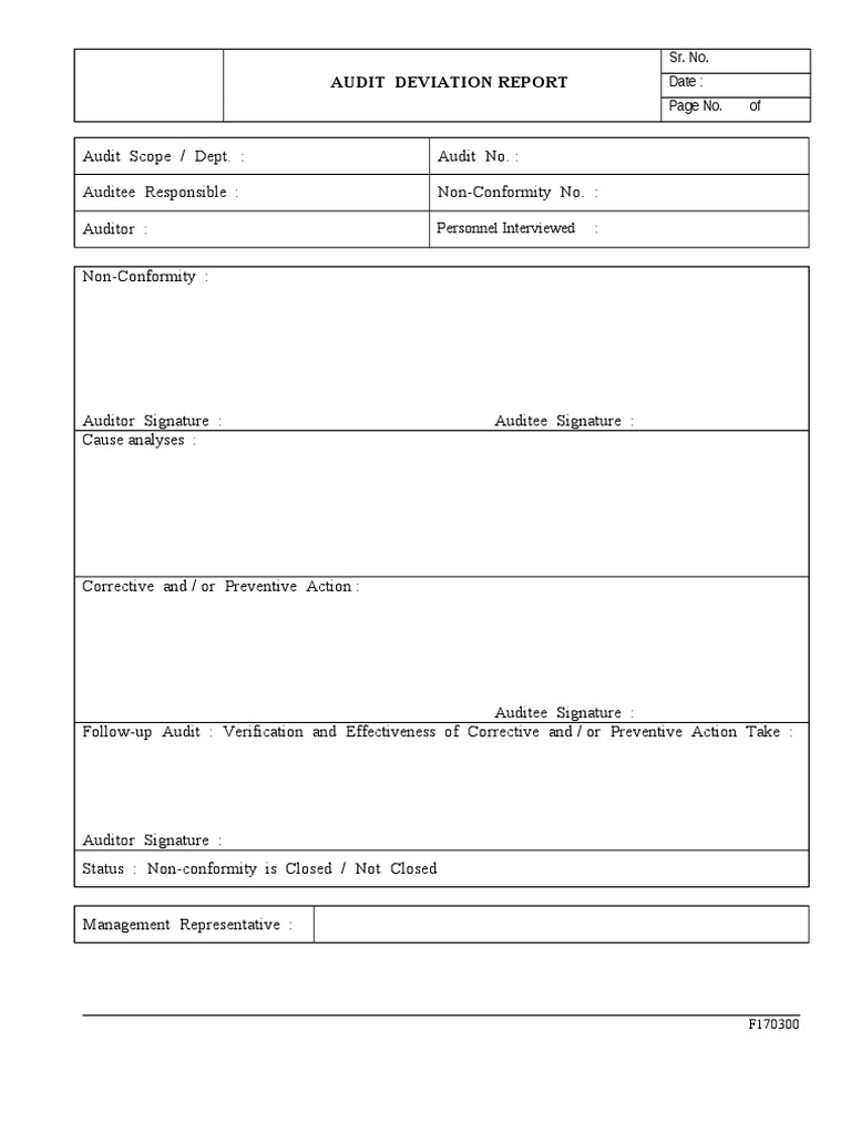Audit Deviation Report Template | PDF