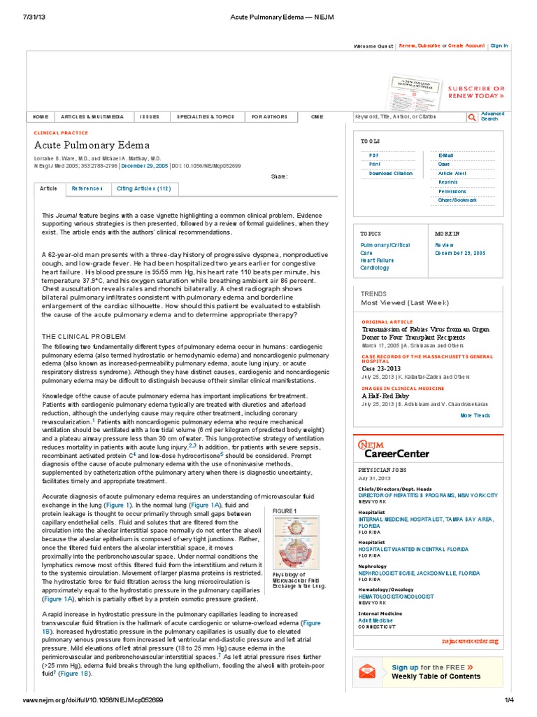 Acute Pulmonary Edema - NEJM | PDF | Echocardiography | Heart Failure