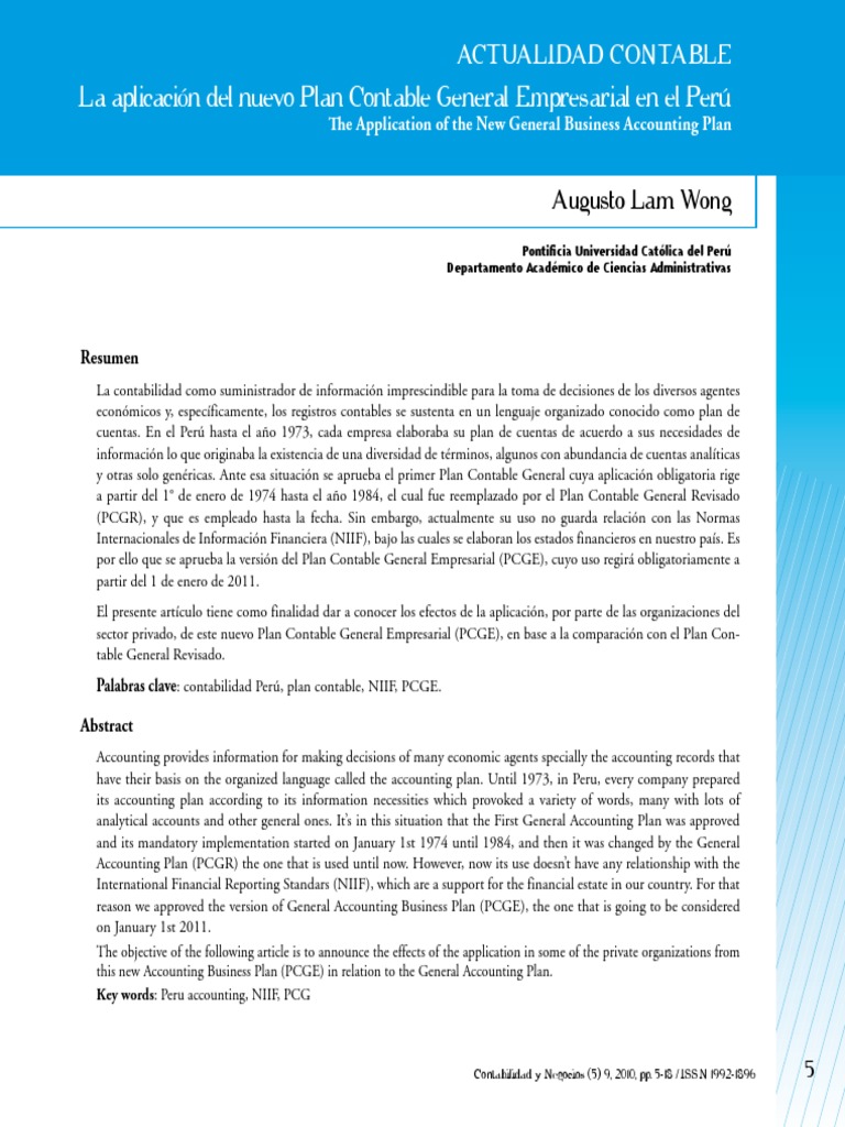 Evolución del Plan Contable en Perú | PDF