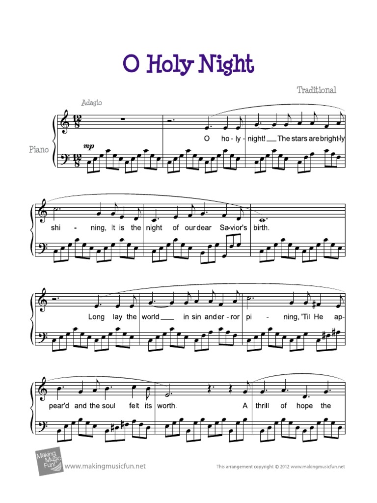 o Holy Night Piano sheet