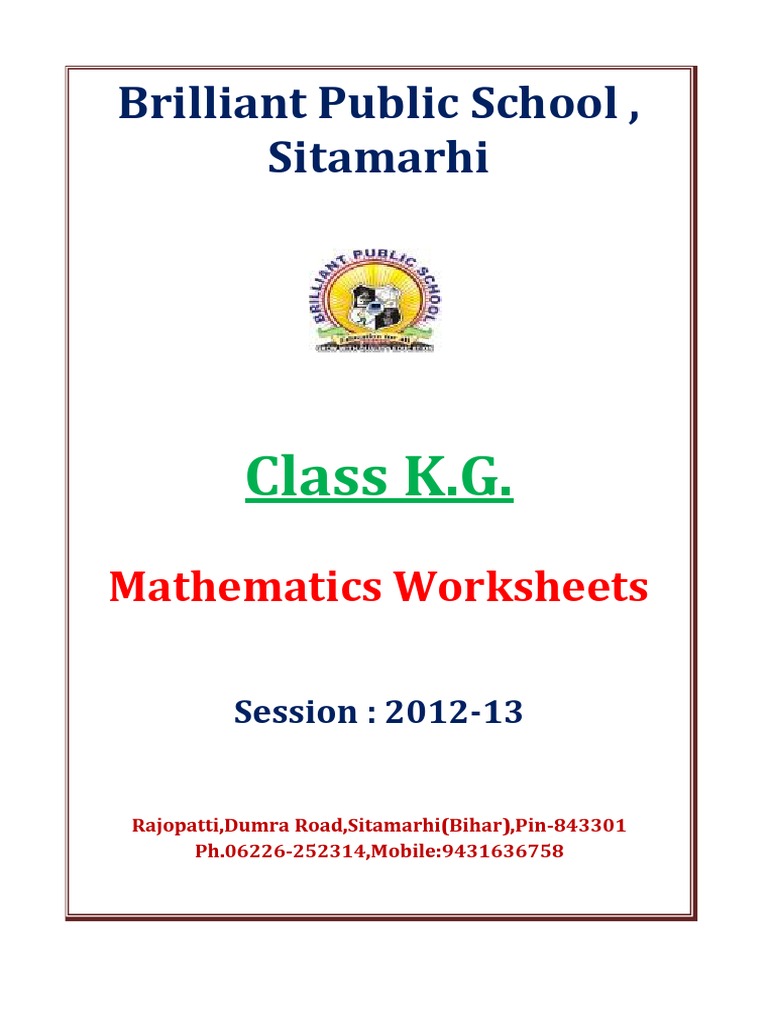 kg mathematics worksheets session 2012 2013