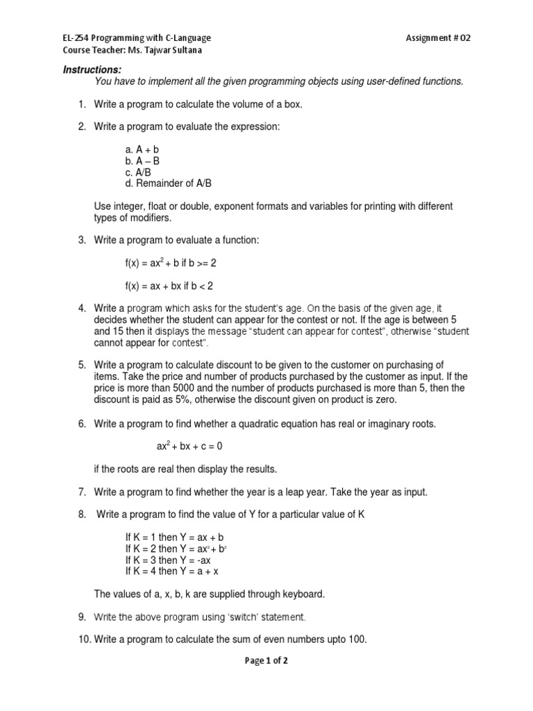 You Have To Implement All The Given Programming Objects Using User ...