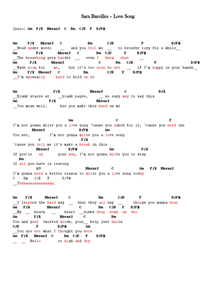 Sara Bareilles - Love Song Lyrics | PDF