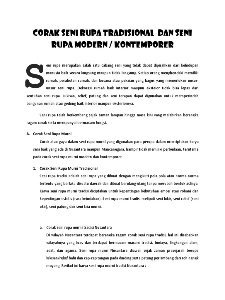 Corak Seni Rupa Tradisional Dan Seni Rupa Modern