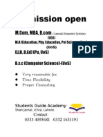 Admission Open for M.Com, MBA, B.com, M.A, LLB, B.Ed, B.Sc at Students Guide Academy