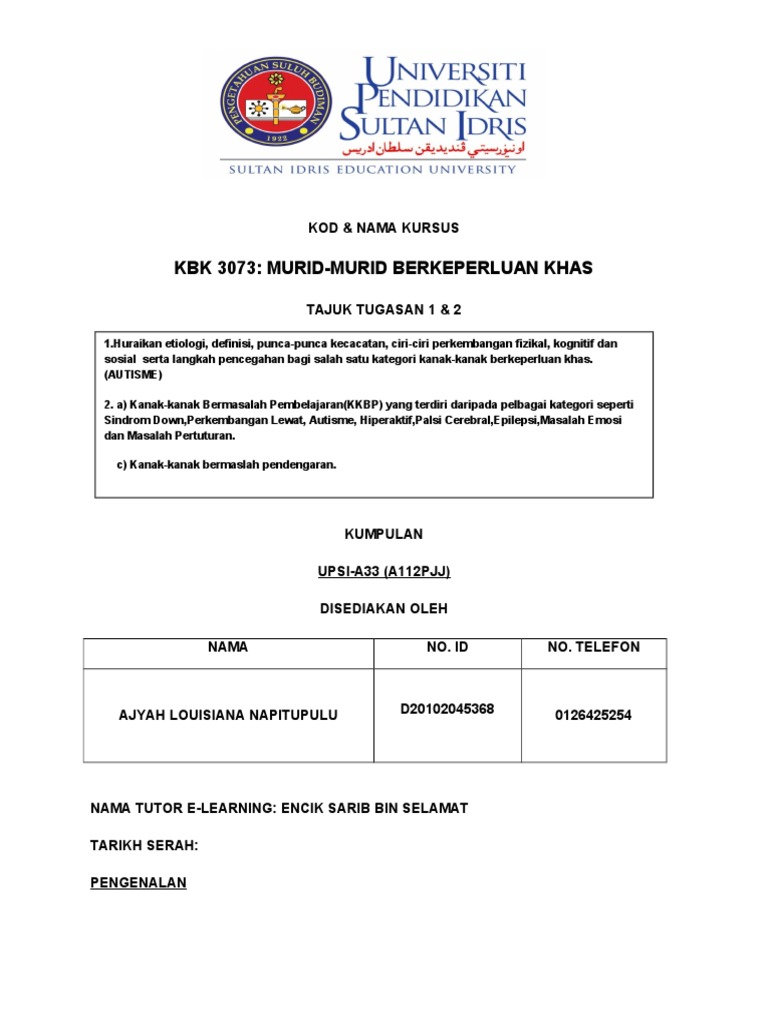 Pra 3109 Ciri Kanak Keperluan Khas Sem 5 Pdf