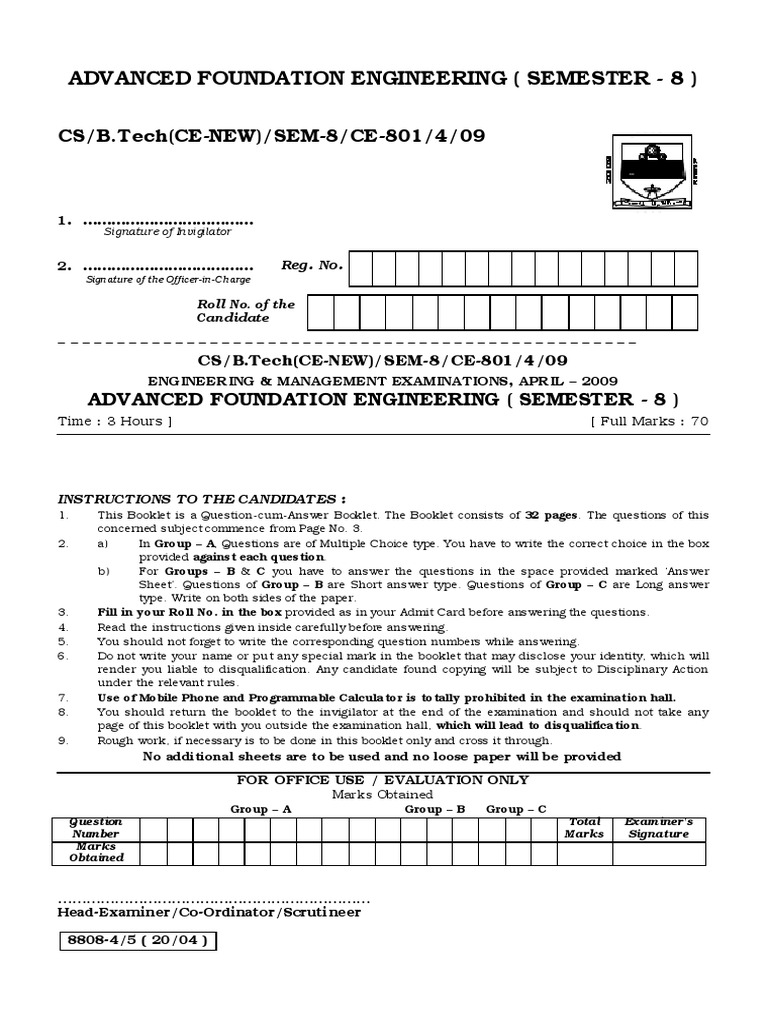 Advanced Foundation Engineering Question Papers of Wbut PDF Deep