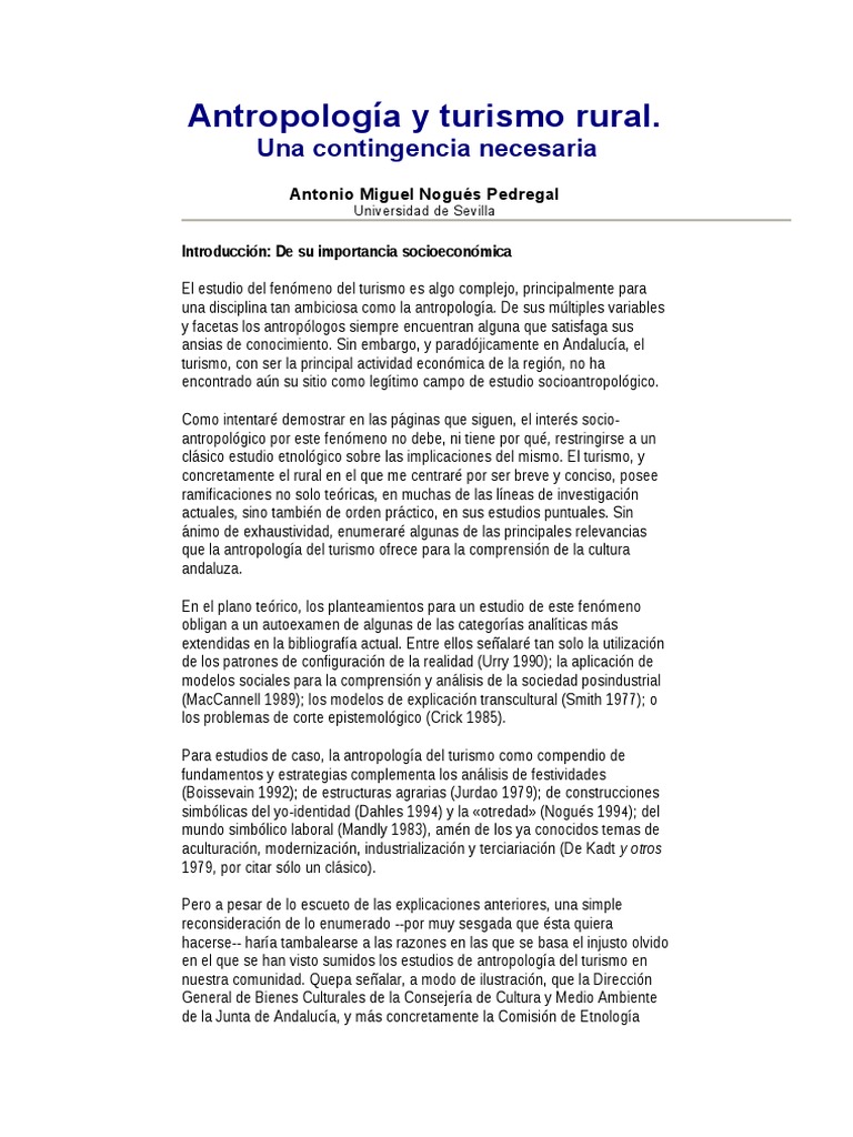 Antropologia y Turismo Rural | PDF | Ciencias sociales | Viajes y turismo