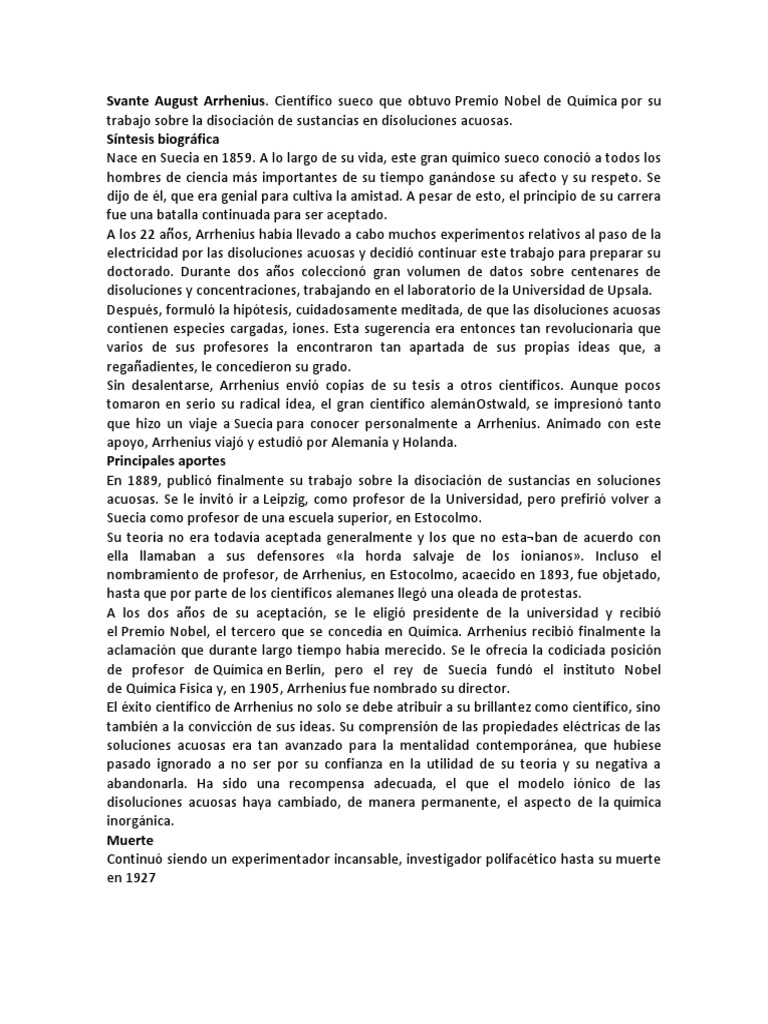 Svante August Arrhenius | PDF | Ácido | Átomos