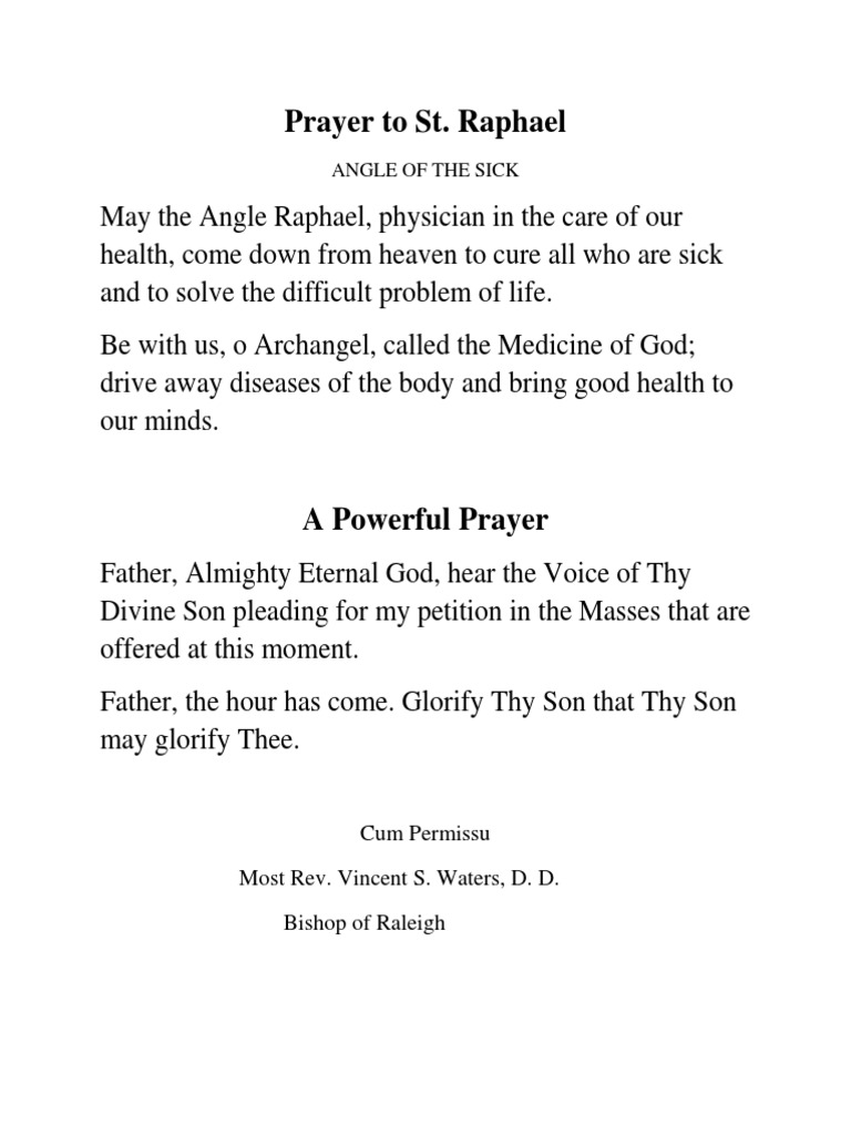 Prayer To St. Raphael Angle of The Sick PDF Devil Jesus