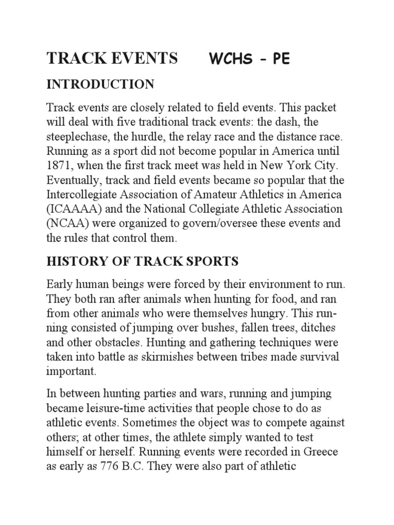 Track and Field Packet PDF Track And Field Long Distance Running