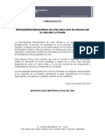 Municipalidad Metropolitana de Lima sobre acto de clausura del ex mercado #LaParada