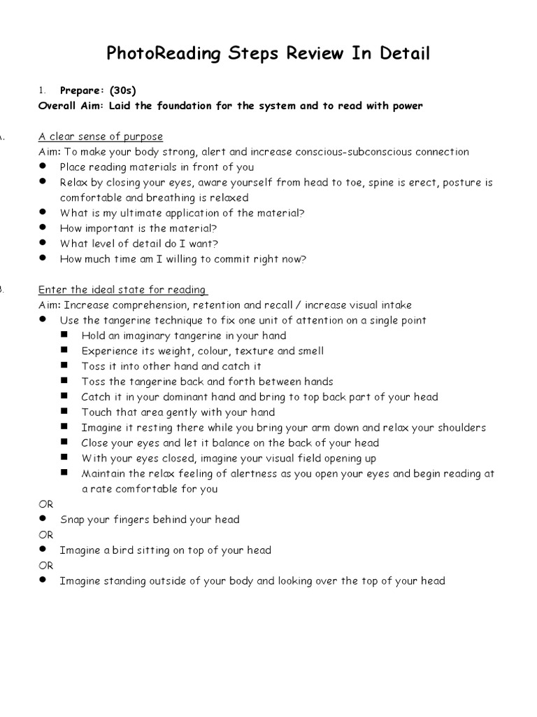 Photoreading Steps Review in Detail | PDF | Relaxation (Psychology ...