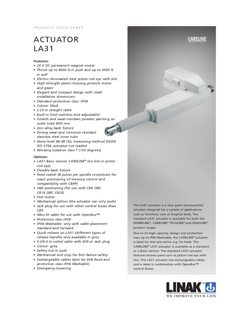 Linear Actuator LA31C Data Sheet Electrical Connector Manufactured