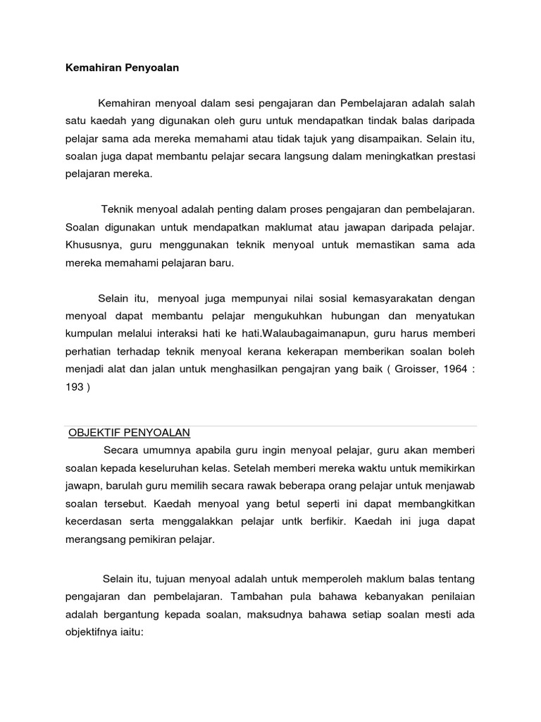 Tugasan 1 Kemahiran Penyoalan Pdf
