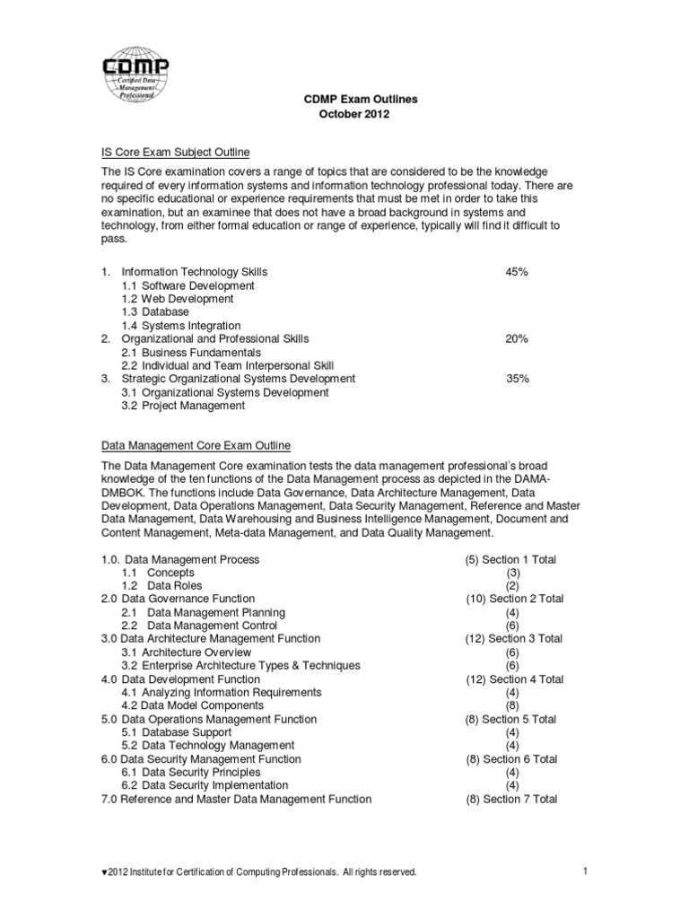 CDMP Exam Outlines V 1 3 PDF Business Intelligence Project