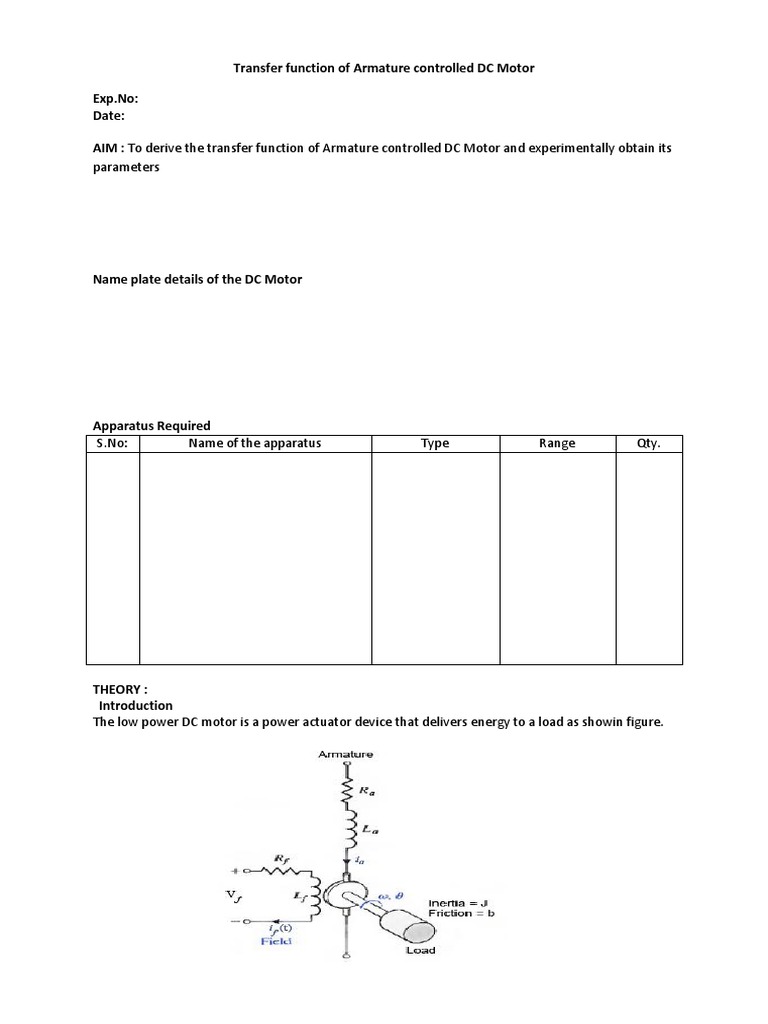 Transfer Function of DC Motor Control | PDF | Electric Motor | Engines