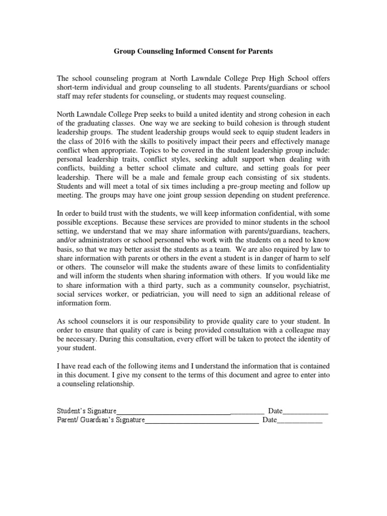 Group Counseling Consent for Parents | PDF | School Counselor ...