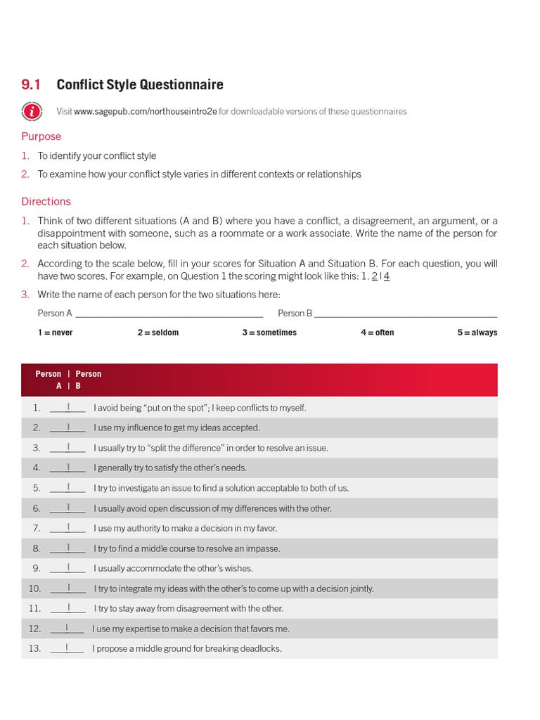 Conflict Style Questionnaire Guide | PDF | Action (Philosophy) | Social ...