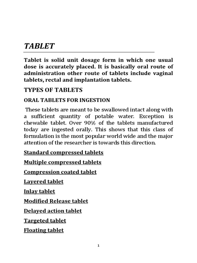 Tablet Types of Tablets PDF Tablet (Pharmacy) Pharmaceutical