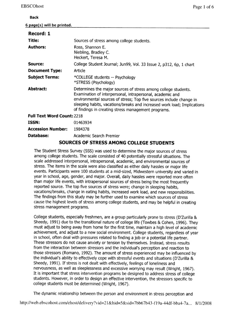 Sources of Stress Among College Students | PDF | Language Arts ...
