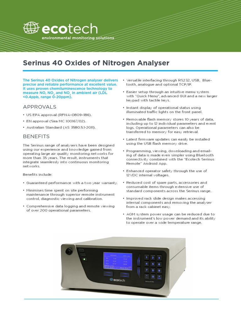 ECOTECH - Serinus 40. ANALYZER | PDF | Parts Per Notation | Port ...