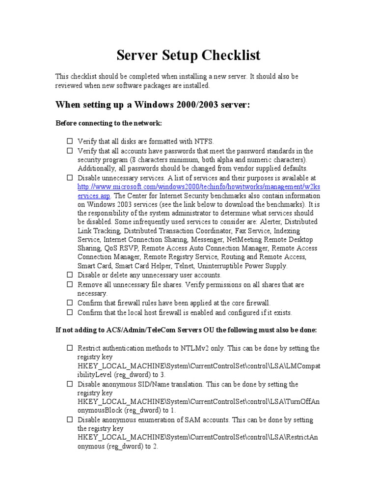 Server Installation and Security Checklist | PDF | Business