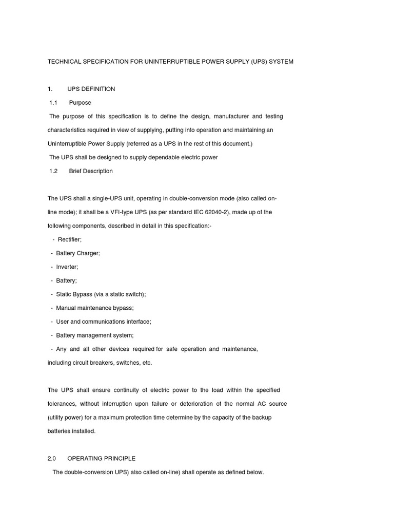 UPS Technical Specifications Document | PDF | Power Inverter | Battery ...