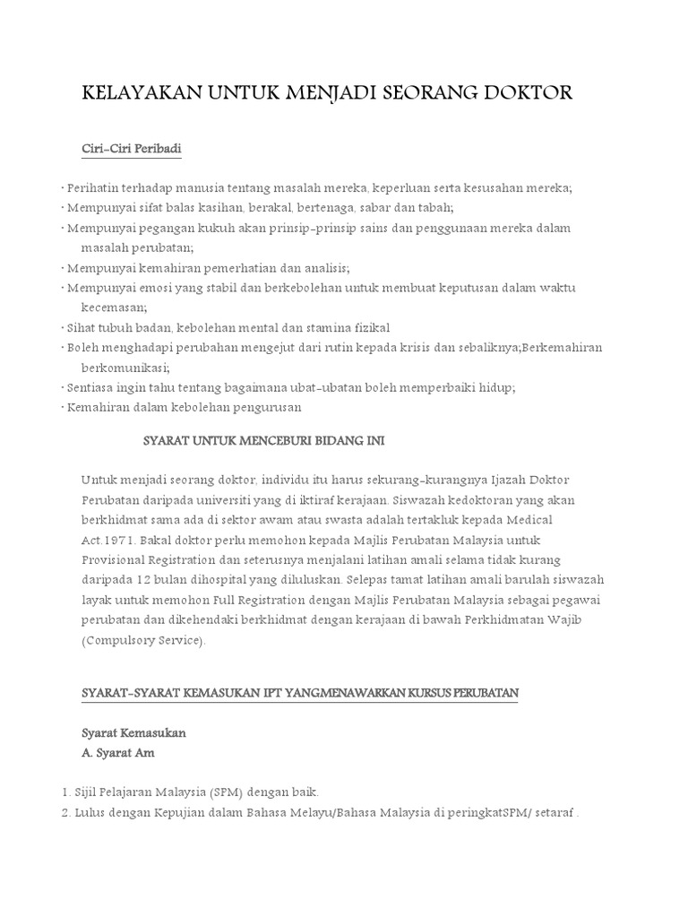 Kelayakan Untuk Menjadi Seorang Doktor Pdf