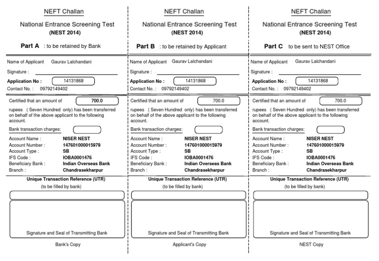 NEFT Challan for NEST 2014 Payment | PDF | Business | Finance & Money ...
