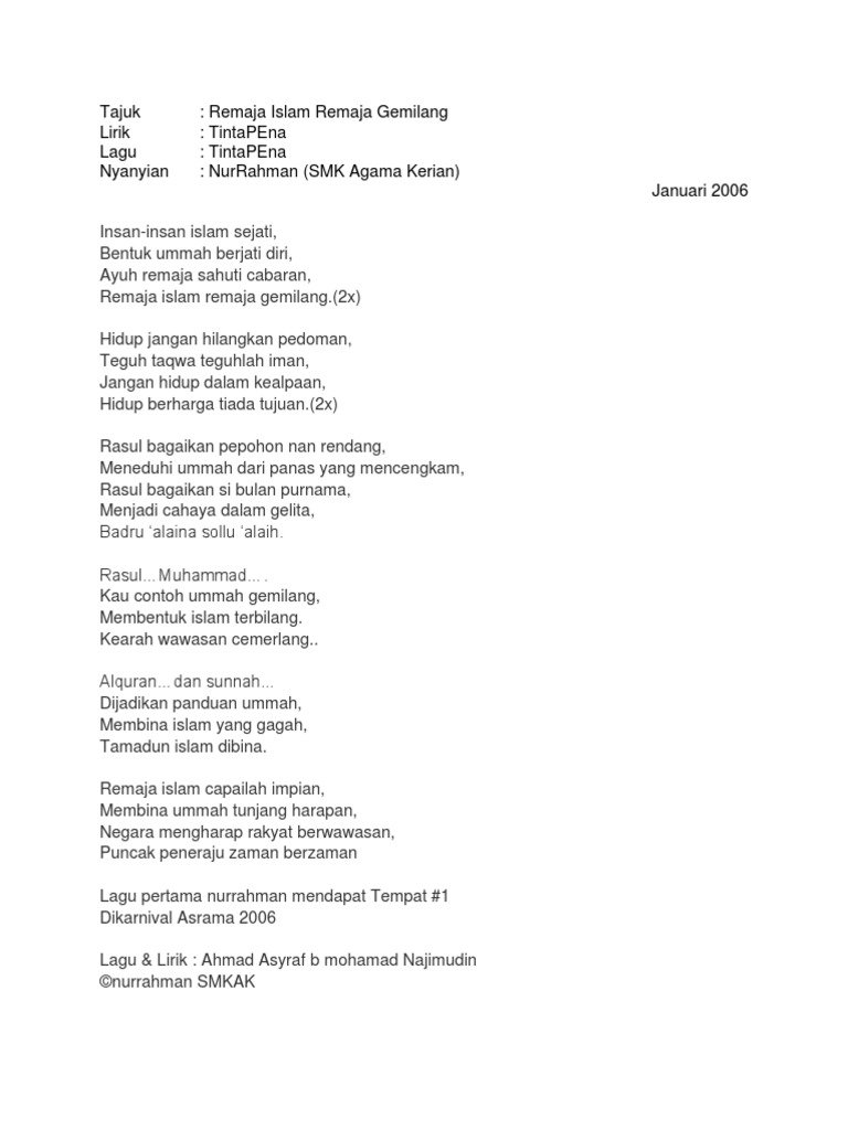 2006 Remaja Islam Remaja Gemilang Pdf