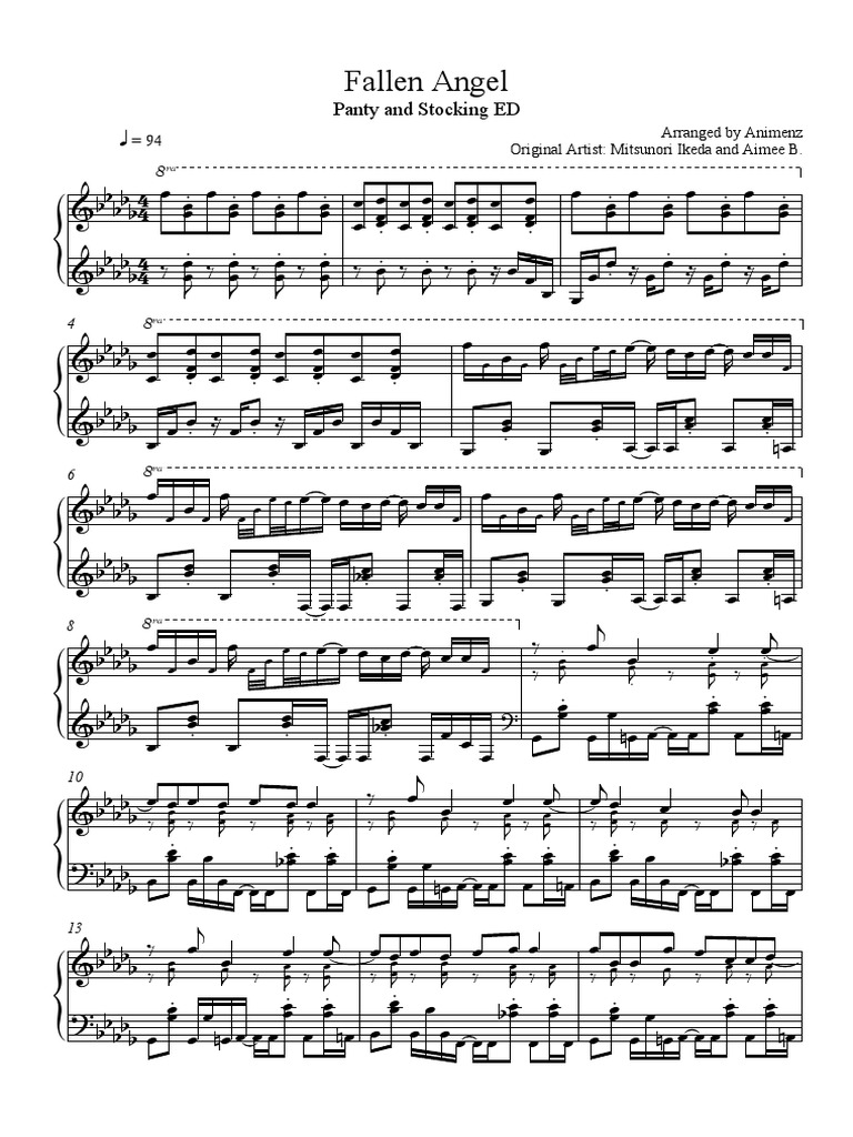 Transcribed Musical Score For The Song Fallen Angel Arranged By