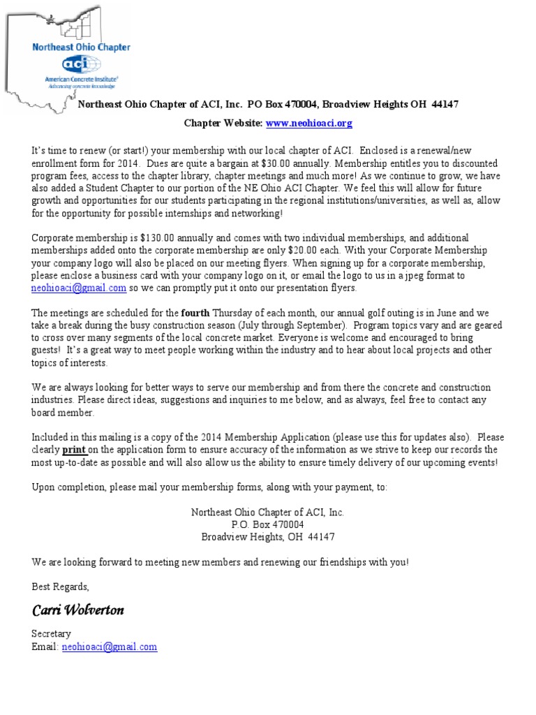 2014 Membership Letter Renewal Form PDF Email Mail