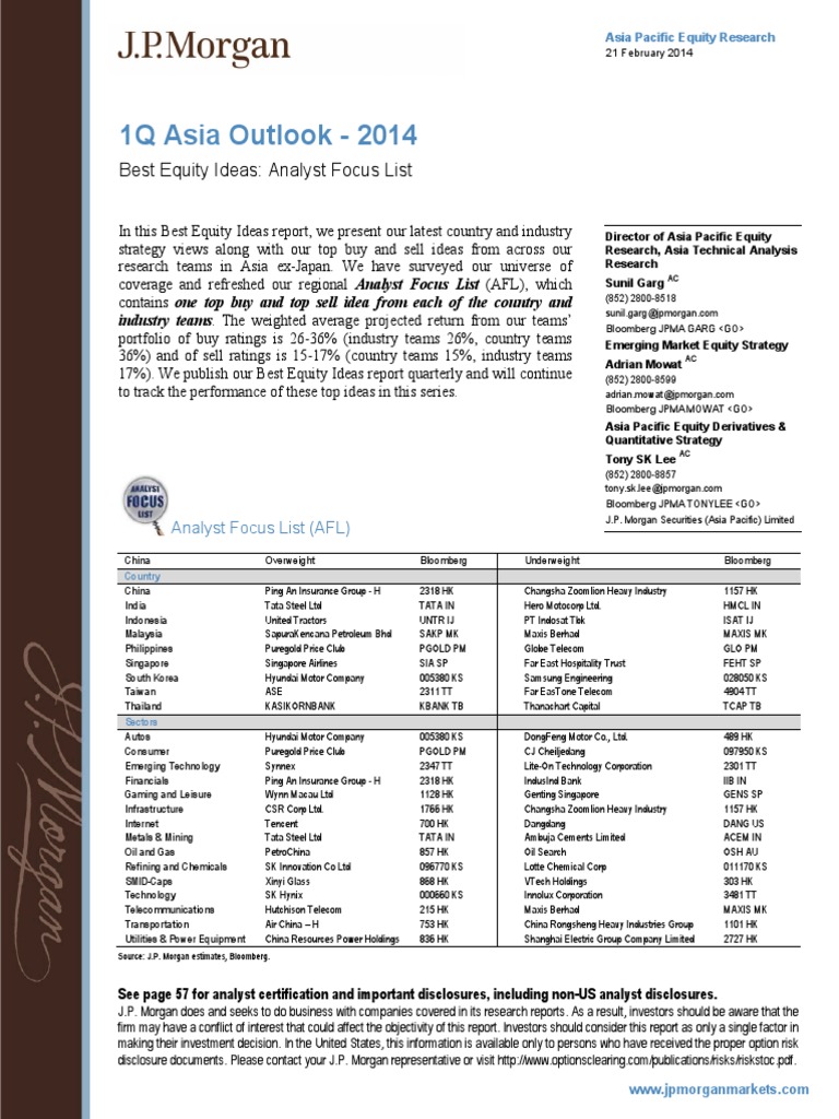 JP Morgan Best Equity Ideas 2014 | PDF | Call Option | Put Option