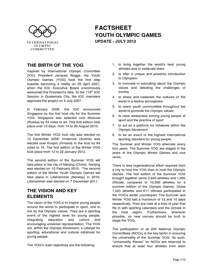 Factsheet Youth Olympic Games PDF