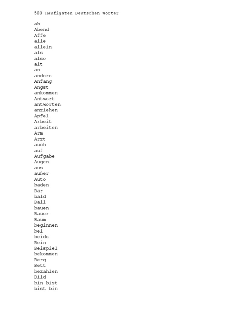 Die 500 Haufigsten Deutschen Worter Pdf