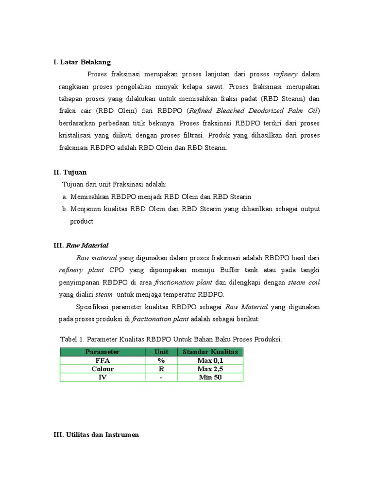 Proses Fraksinasi RBDPO: Kristalisasi dan Filtrasi | PDF