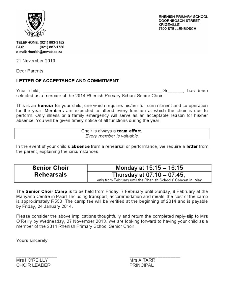 Church Commitment Letter Sample