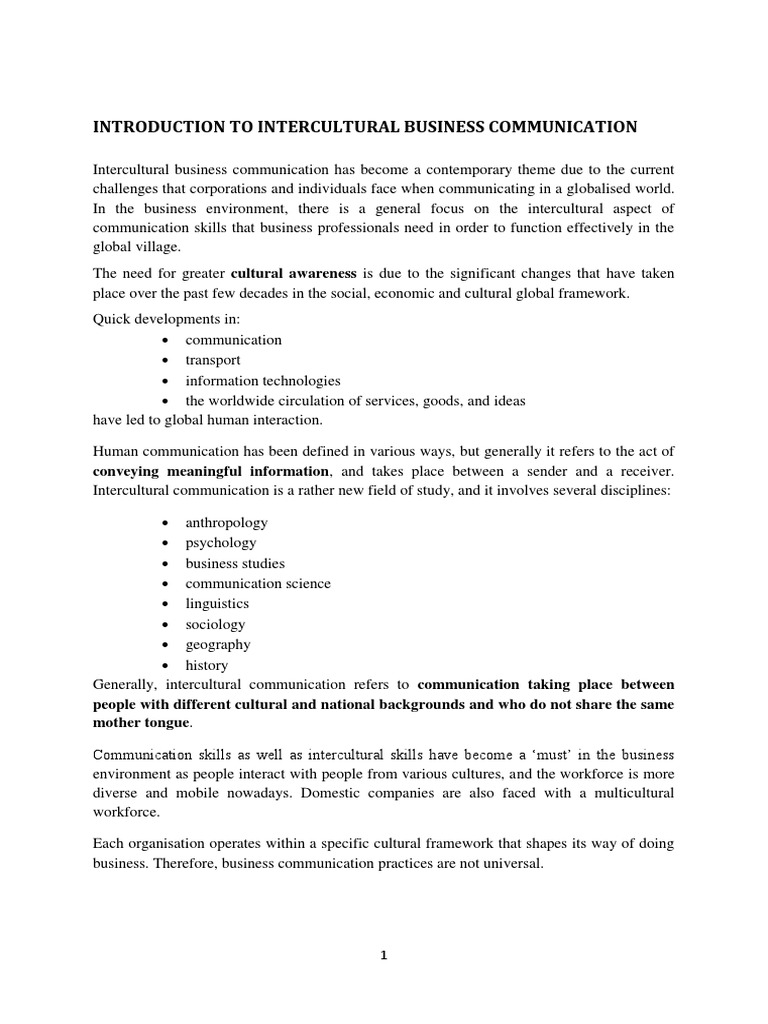 Intercultural Business Communication Overview | PDF | Cross Cultural ...