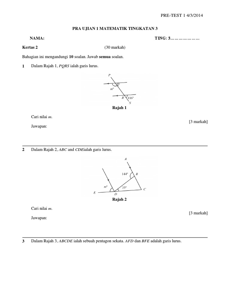 Soalan Matematik Tingkatan 3 Pdf