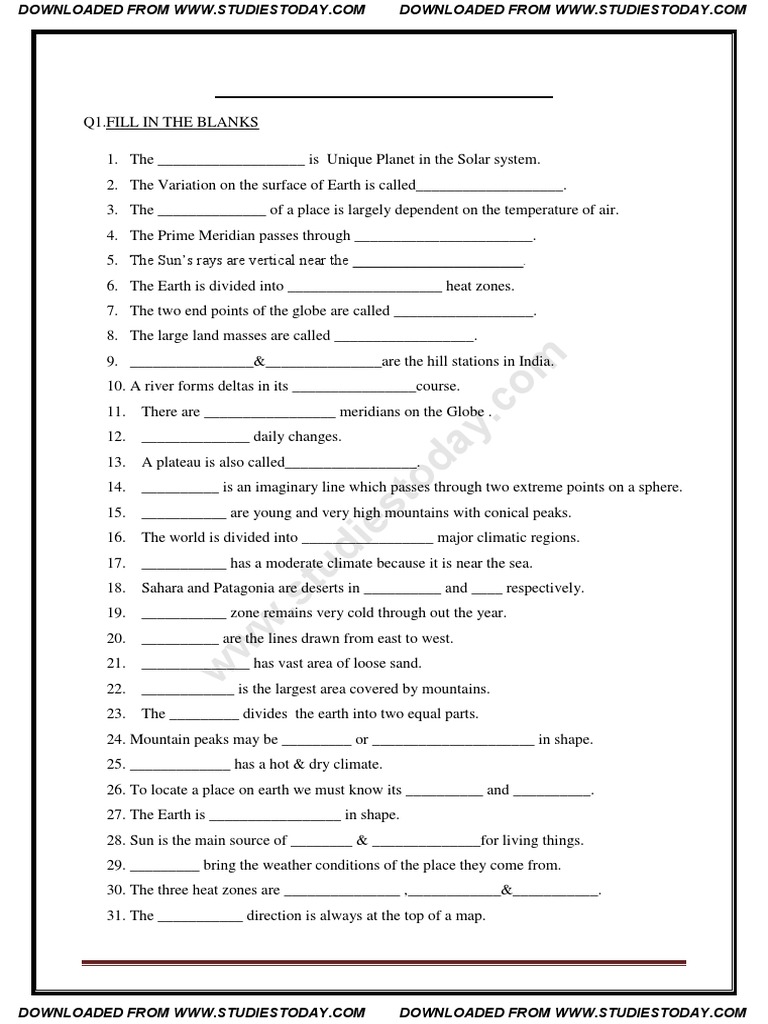cbse class 5 social studies sst question bank equator
