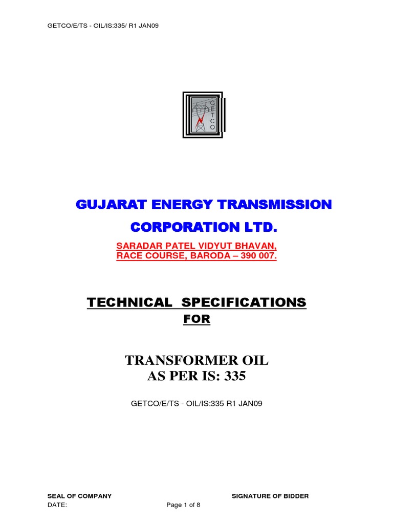 Technical Specification of Transformer Oil | PDF | Oil Refinery | Petroleum