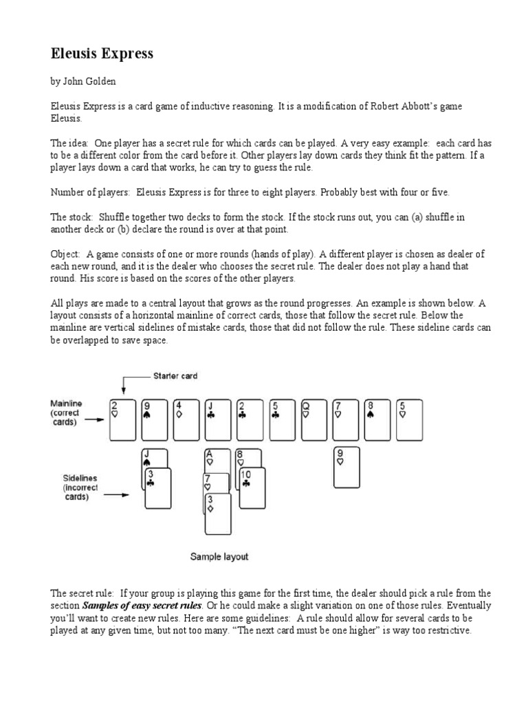 Eleusis Express A Card Game of Inductive Reasoning PDF Leisure