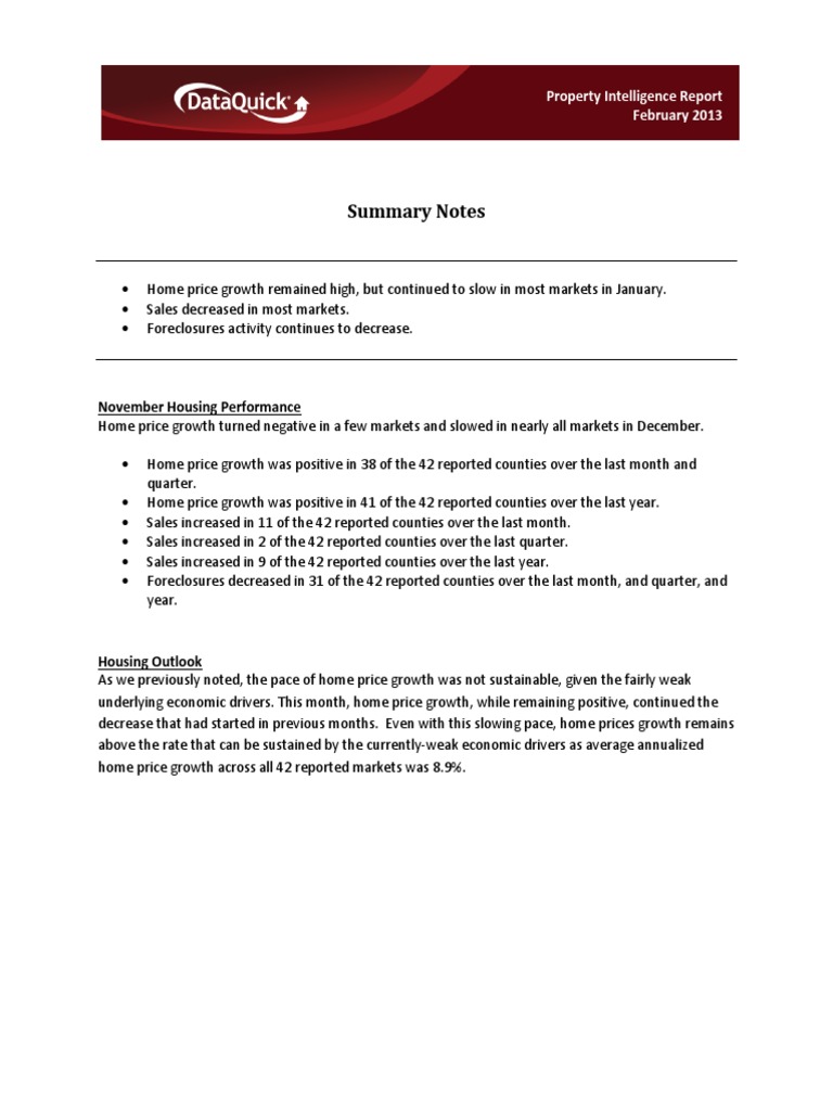 February 2014 Property Intelligence Report From DataQuick | PDF | Sales ...