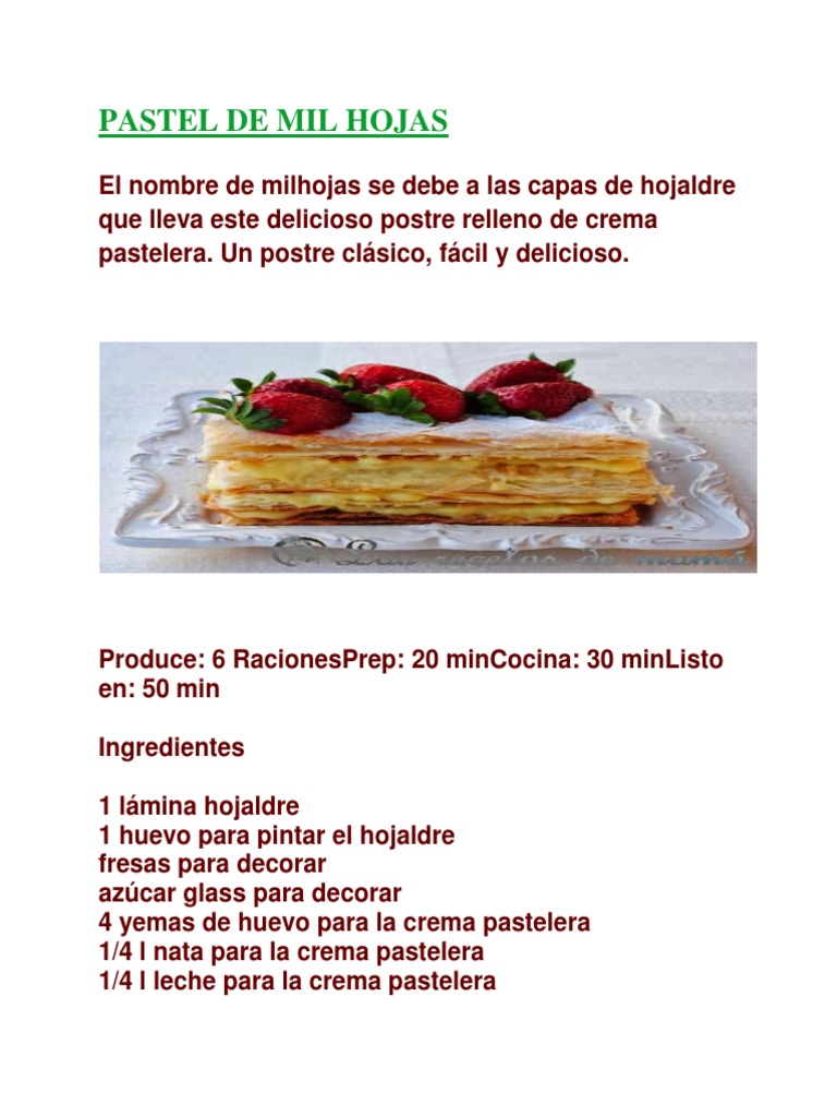 Descubrir 36+ imagen pastel mil hojas en ingles Abzlocal.mx