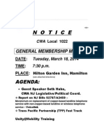 General Membership Meeting Notice, Tuesday, March 18, 2014, 7:30 P.M.